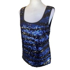Connected Apparel Black and Blue Sequin Sleeveless Top Size 10